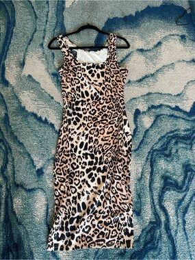 Leopard Print Sleeveless Bodycon Dress - Tan/Black
